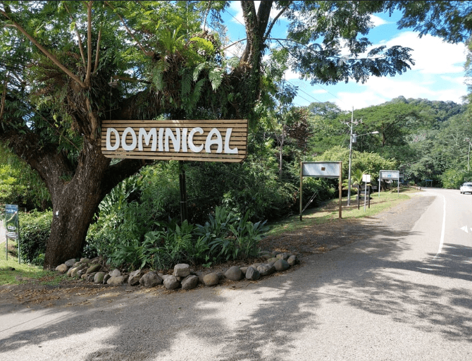 The iconic wooden welcome sign greeting visitors to Dominical.